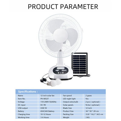 Dimensions L x W x H 43cm * 27cm * 33.5cm 12 Inch Solar Fan With Battery And LED Bulb