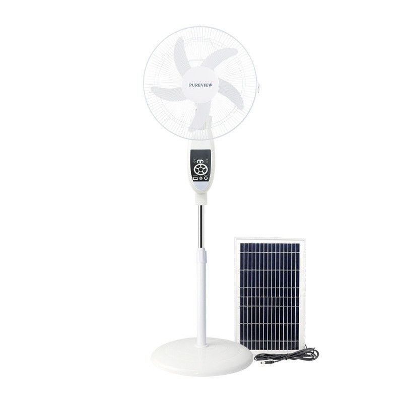 Remote Control 16 inch Portable Vertical Solar Fan with LED Light Bulbs and Panels